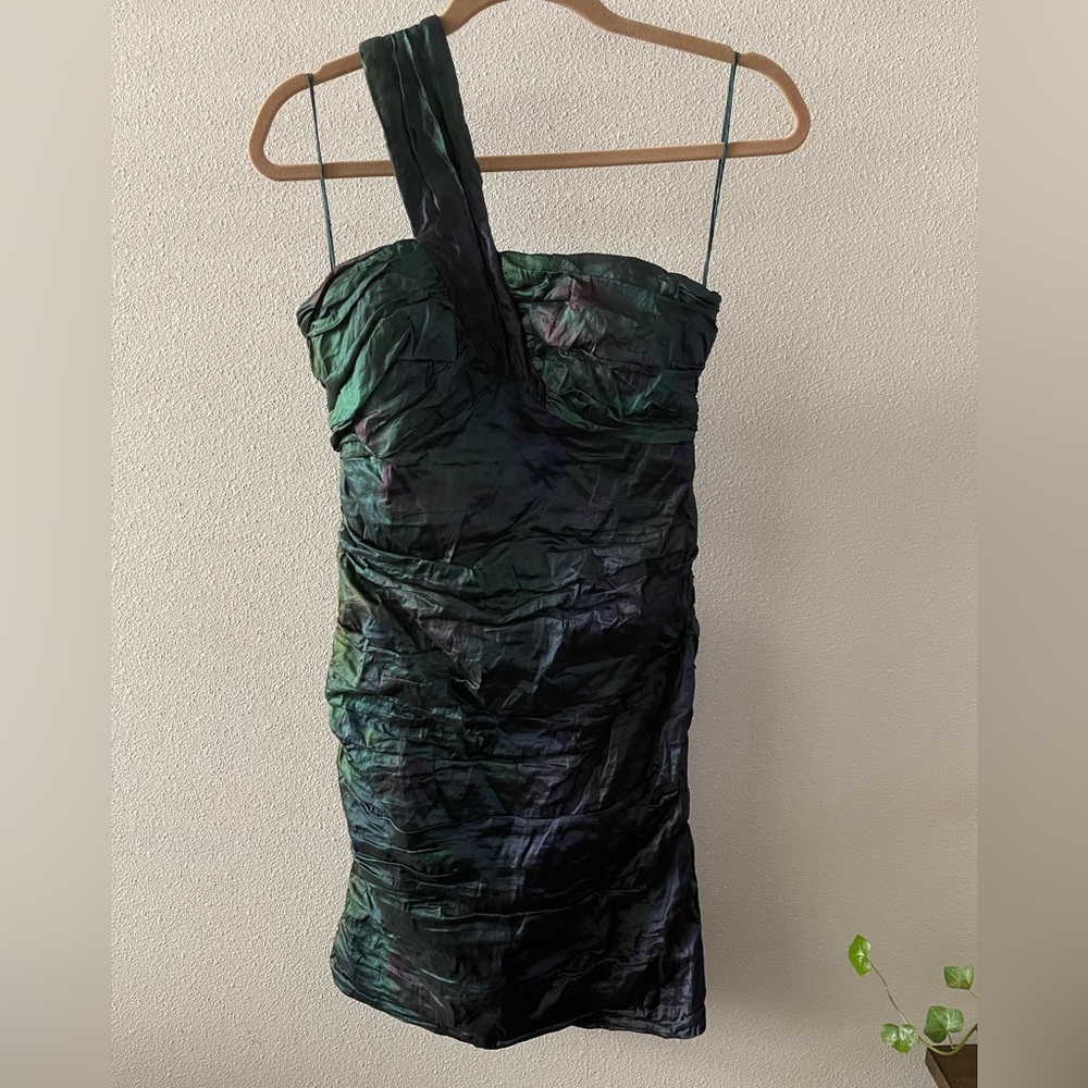 Nicole Miller - Green Iridescent Ruched Cocktail Dress